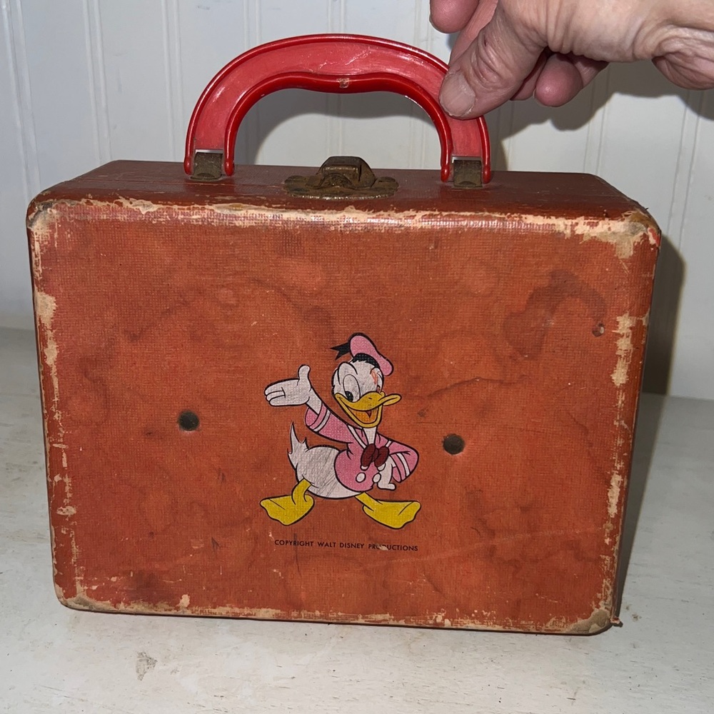 40s Walt Disney Productions WDP Mickey Donald Bambi wood & lucite carrying case - Picture 2 of 7
